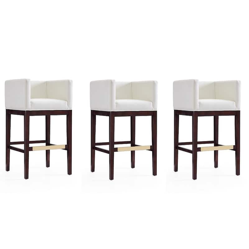 Manhattan Comfort Kingsley 38 in. Dark Walnut Beech Wood Barstool (Set of 3) - Ivory
