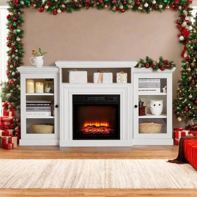 TV Stand For TVs Up To 60" With 18" Electric Fireplace Included, Overheat Protection - White