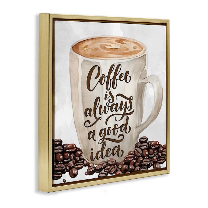 Stupell Coffee Phrase Classic Mug Framed Floater Canvas Wall Art Design By Kim Allen