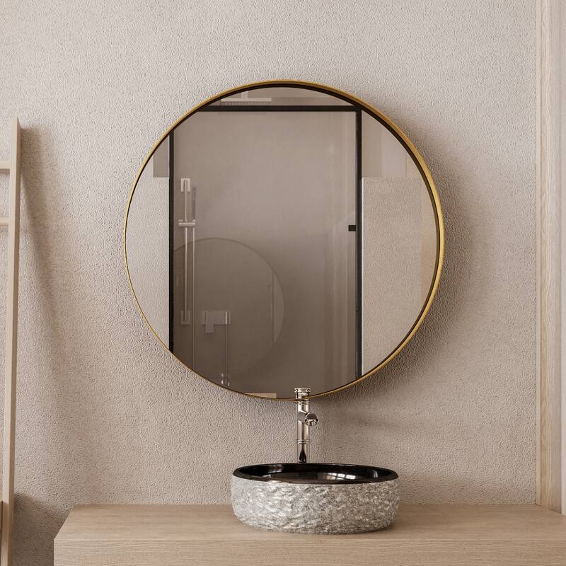 31.5 Inch Surface Mount Round Metal Framed Medicine Cabinet with Mirror and Adjustable Shelves Black Wall Mirror with Storage