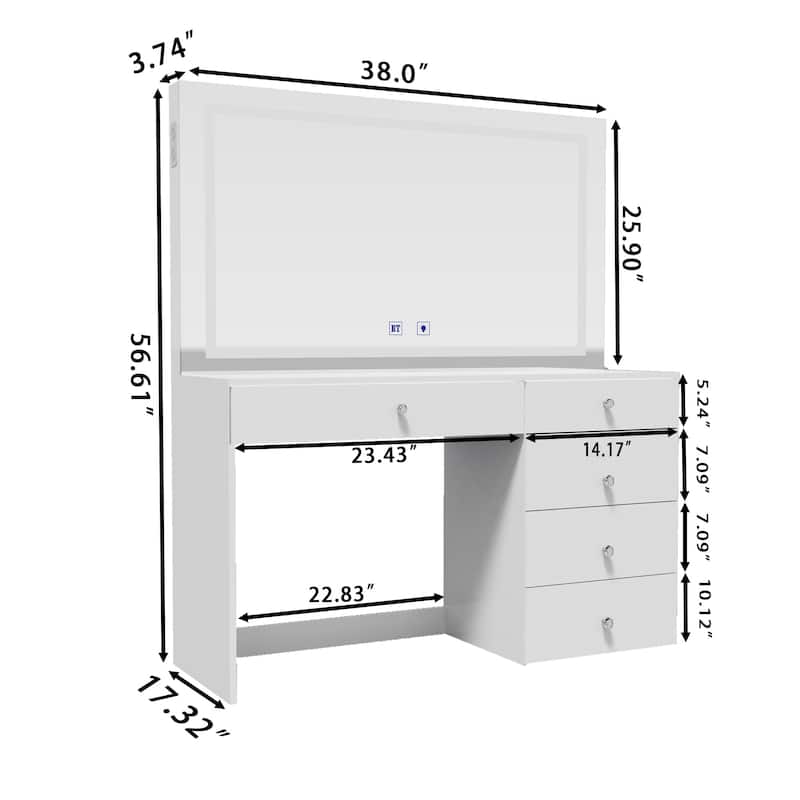 Boahaus Emilia Vanity Desk with Bluetooth Speakers & LED Mirror
