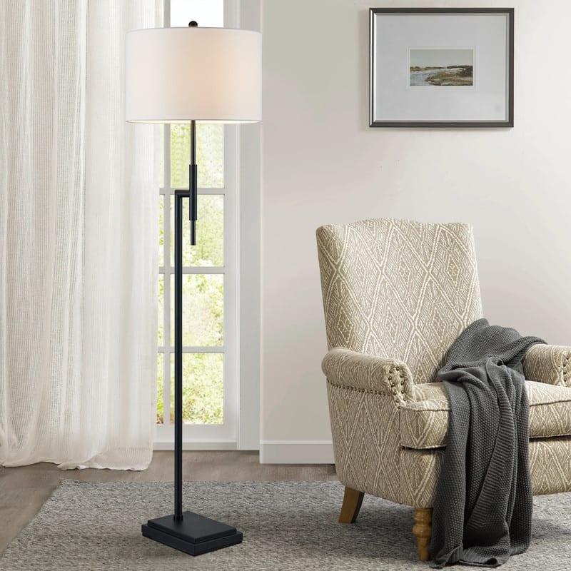 KAWOTI Modern Sleek 64.63'' Floor Lamp with White Drum Shade