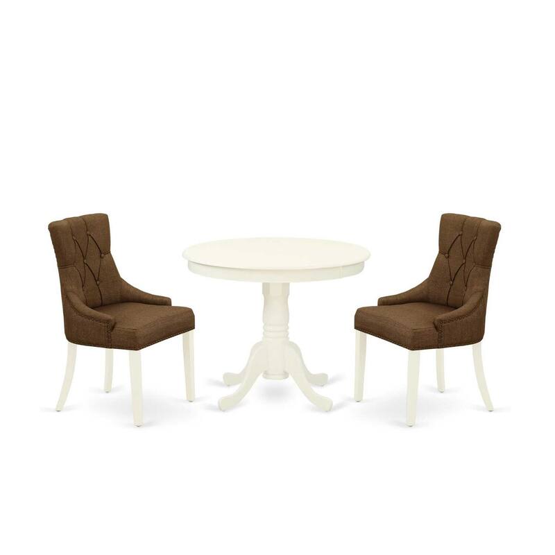 HomeStock 3-Pc Linen White Finish Solid Wood Top - Round Dining Room Set - Seats 4