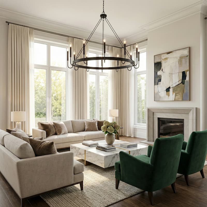 Kiro 12-light 46In Farmhouse Candle Wagon Wheel Chandelier with UL Certified - 46''