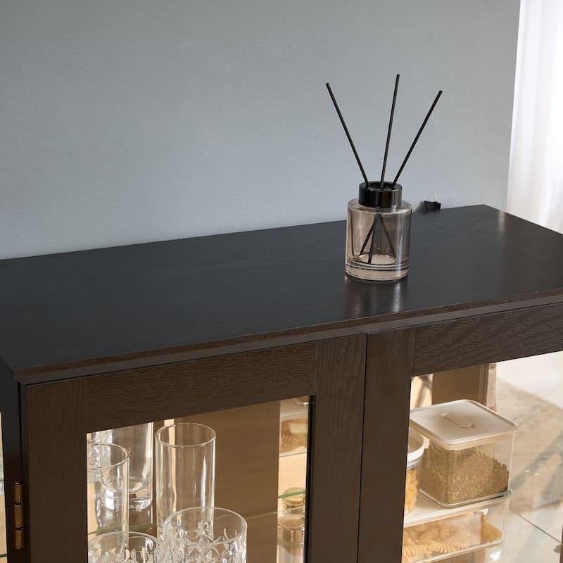 GDF Studio - American Retro Curio Cabinet with Lighted Display & Mirrored Back