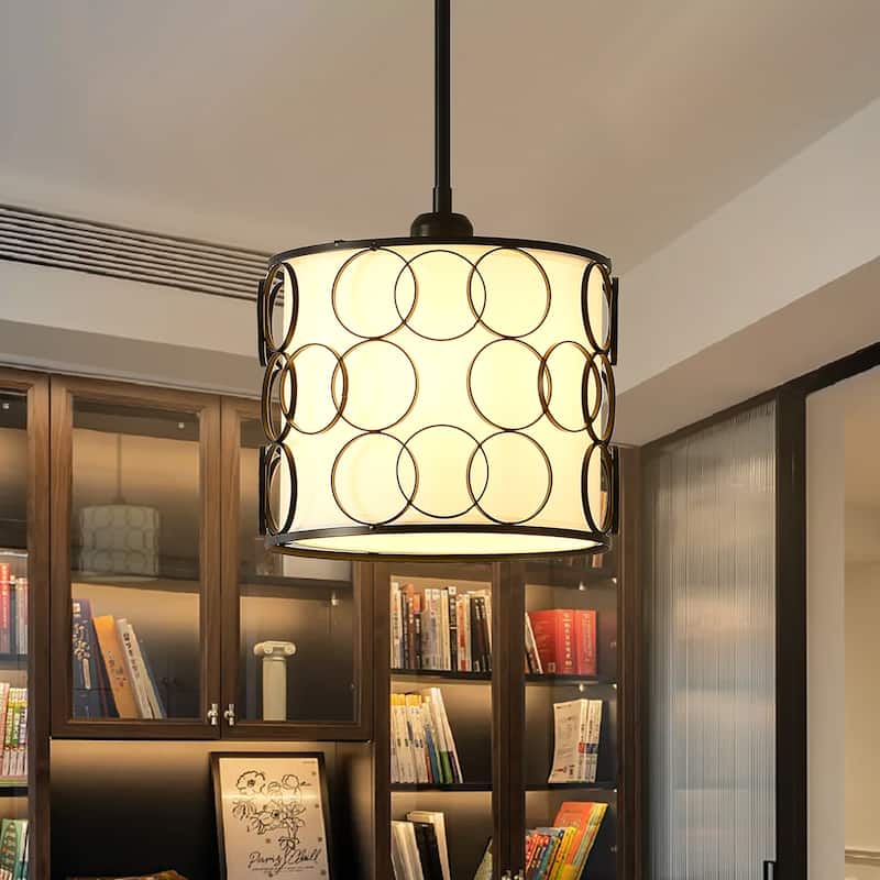 1 - Light Hanging Pendant Light with Fabric Shade - Matte Black - Matte Black