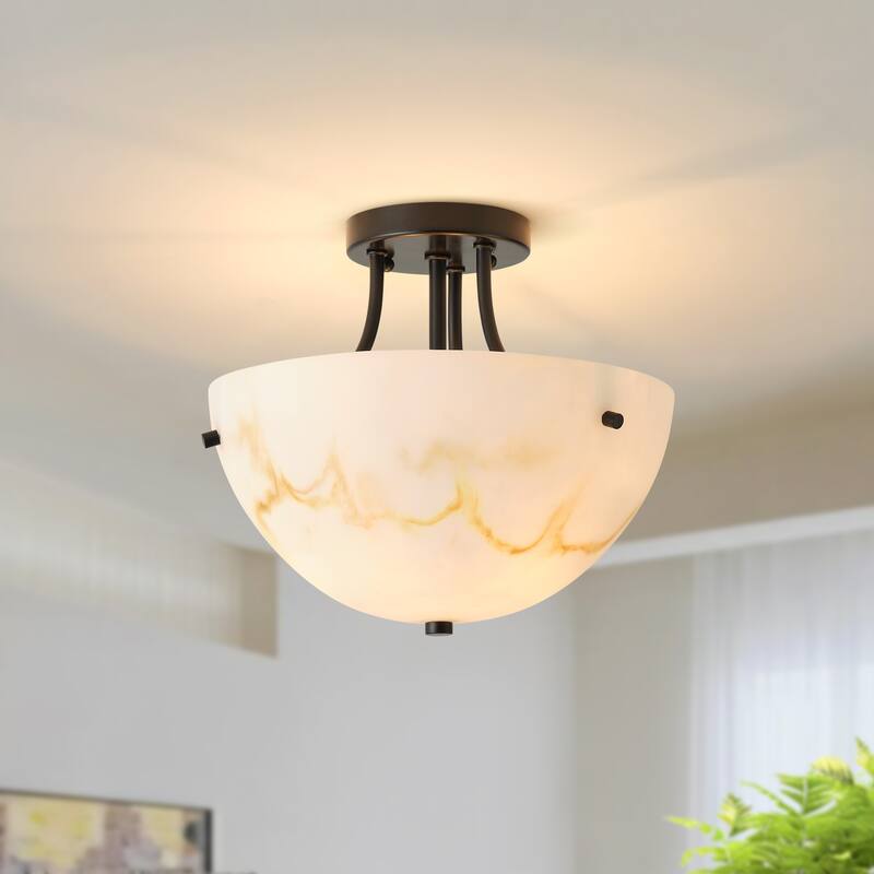 Starsky 2-Light Bowl Veined Faux Alabaster Semi Flush Mount