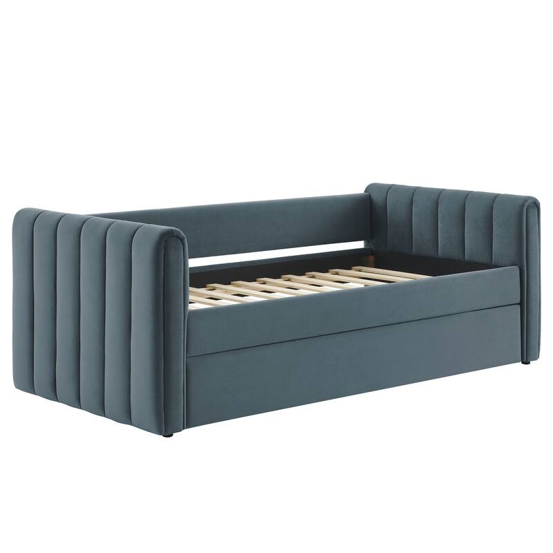 Veyla Channel Tufted Performance Velvet Twin Daybed With Trundle