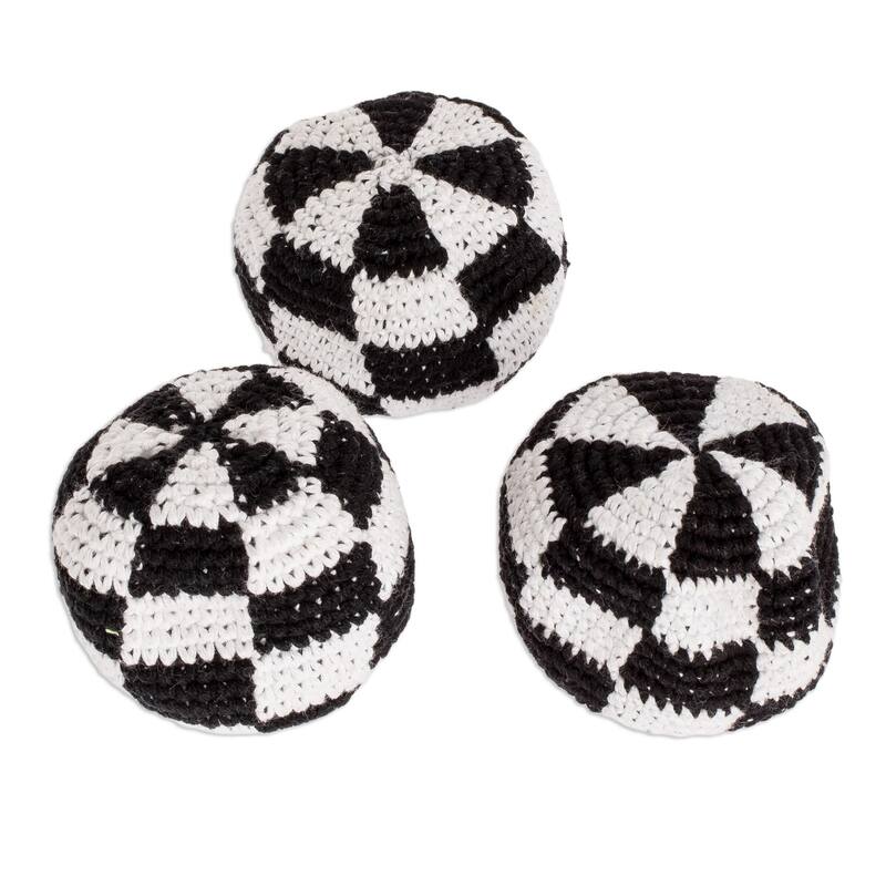 Novica Handmade Checkers Cotton Hacky Sacks (Set Of 3) - Black - Wool