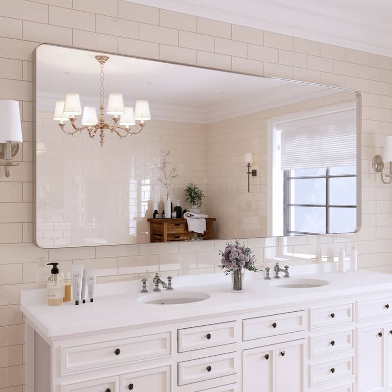 QuivaraView Rectangular Aluminum Framed Bathroom Vanity Mirror - 32" x 72" - Brushed Nickel