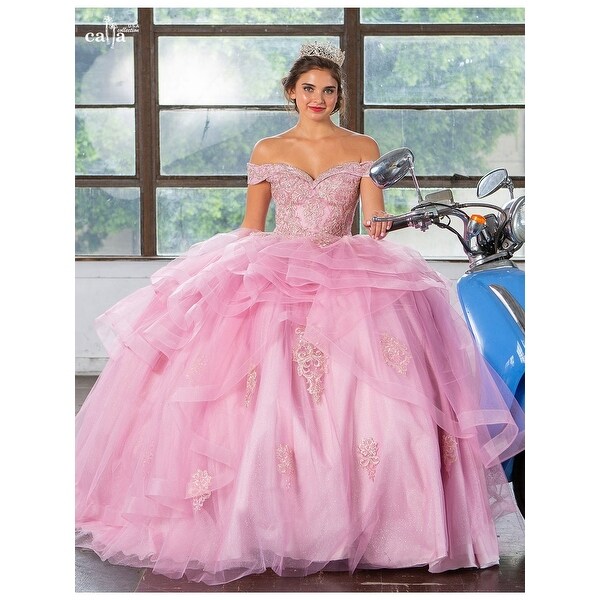 rose gold off shoulder gown