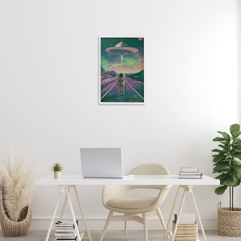 Stupell Astronaut with Overhead UFO Framed Giclee Art Design By Wumples
