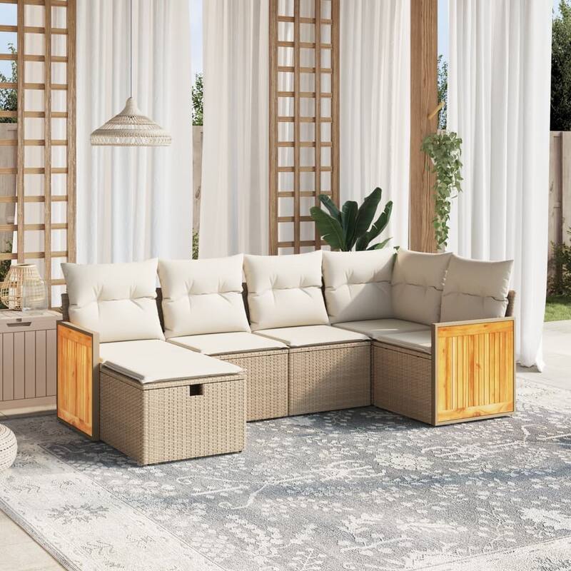 vidaXL Patio Sofa Set with Cushions Outdoor Conversation Furniture Poly Rattan - Beige without table - 24.4 x 24.4 x 27.2 in