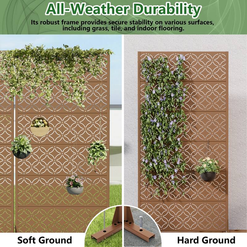 Privacy Metal Screen Fence Panel Horizontal Stripe Pattern Set of 2