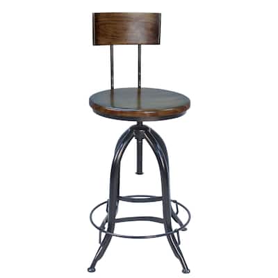 23" Modern Adjustable Height Bar Stool with Solid Wood Round Seat and Swivel Function Included Footrest