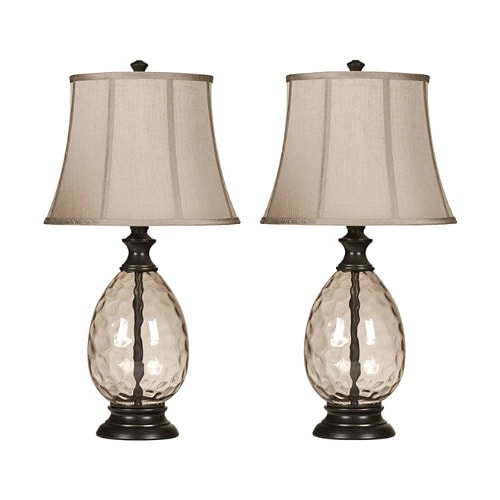 Ashley Furniture L440234 - Set Of 2 Olivia Bronze Finish Glass Table Lamp w/ Fabric Shade