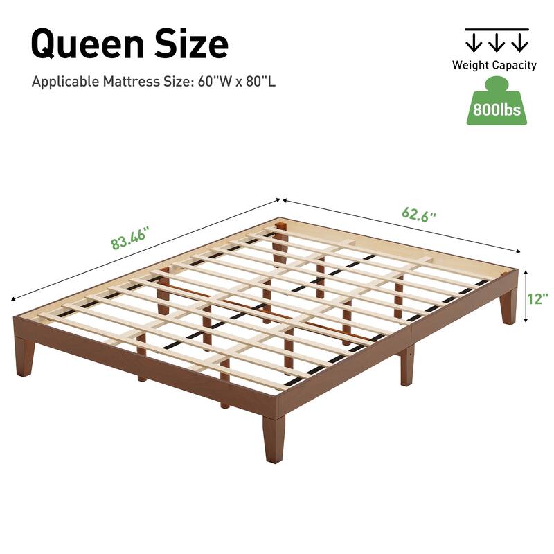 12" Wood Platform Bed Frame - California King, No Box Spring, Easy Assembly​