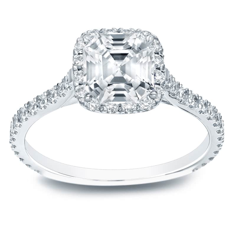 Auriya 14k Gold 1 1/2ctw Asscher-cut Halo Diamond Engagement Ring Certified (E-F, VVS1-VVS2) - White - 4