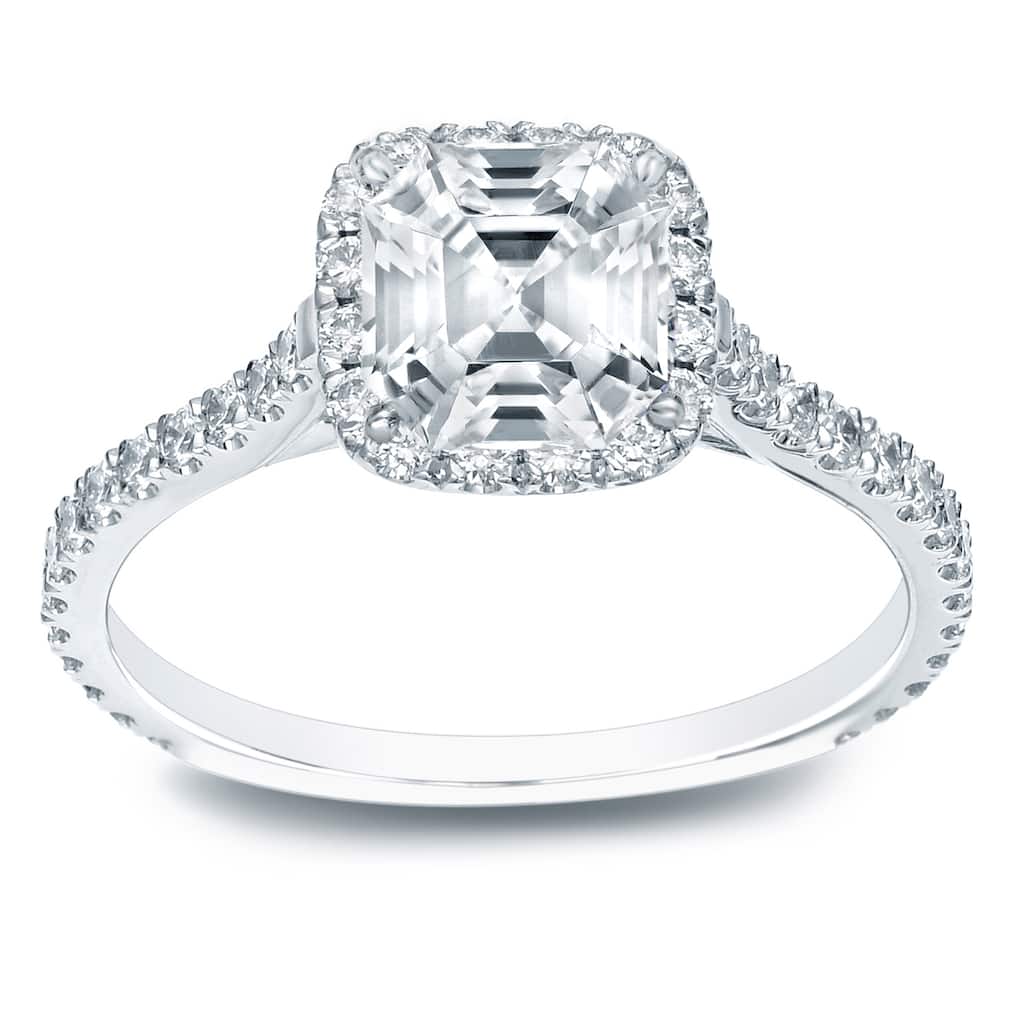 Auriya 14k Gold 1 1/2ctw Asscher-cut Halo Diamond Engagement Ring Certified (E-F, VVS1-VVS2)