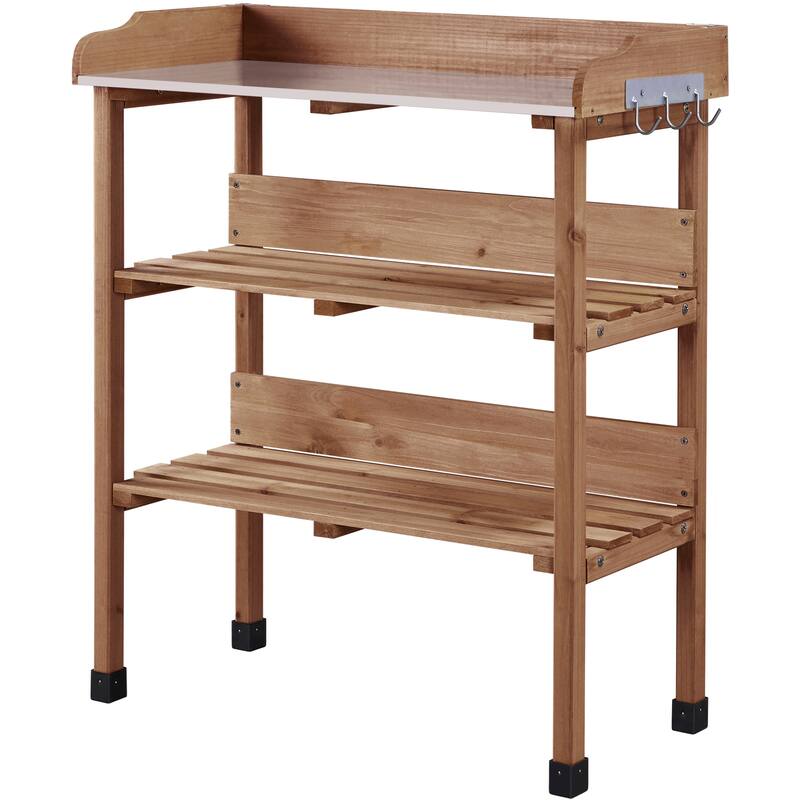 Yaheetech Outdoor Potting Bench Table Station with Storage Shelf - Brown