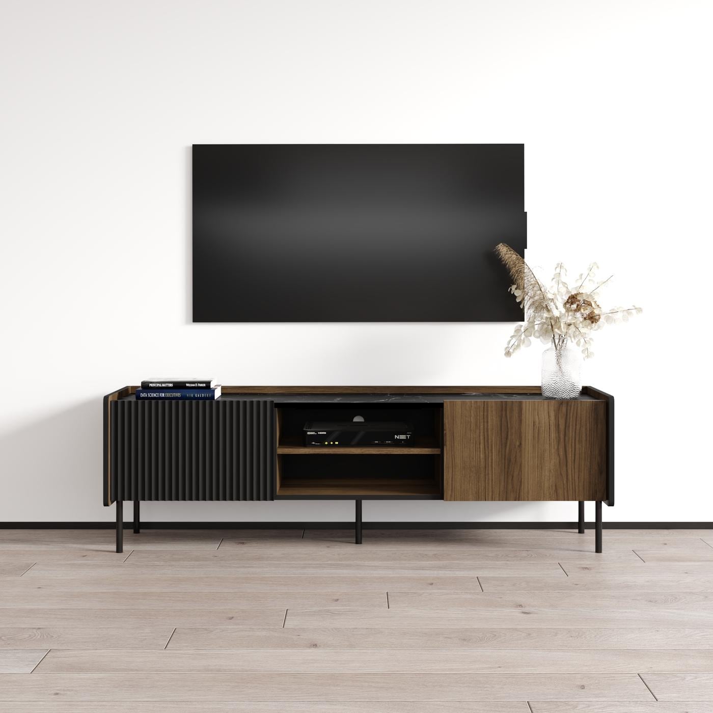 Meble Furniture Brandy 59" Modern TV Stand with 4 Shelves and Two-Door Design for up to 70" TVs