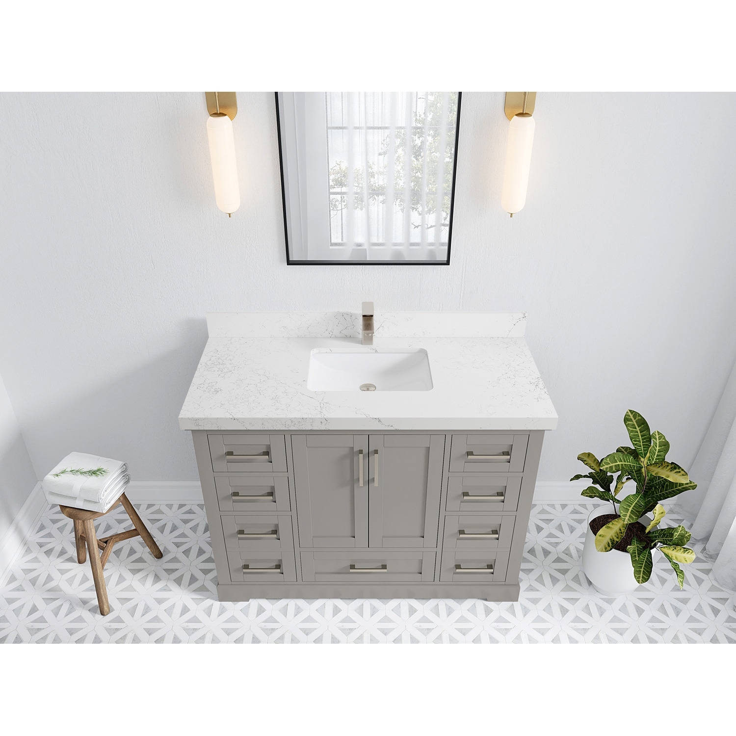 Willow Collection 48 in W x 22 in D x 36 in H Boston Single Bowl Sink Bathroom Vanity with Countertop