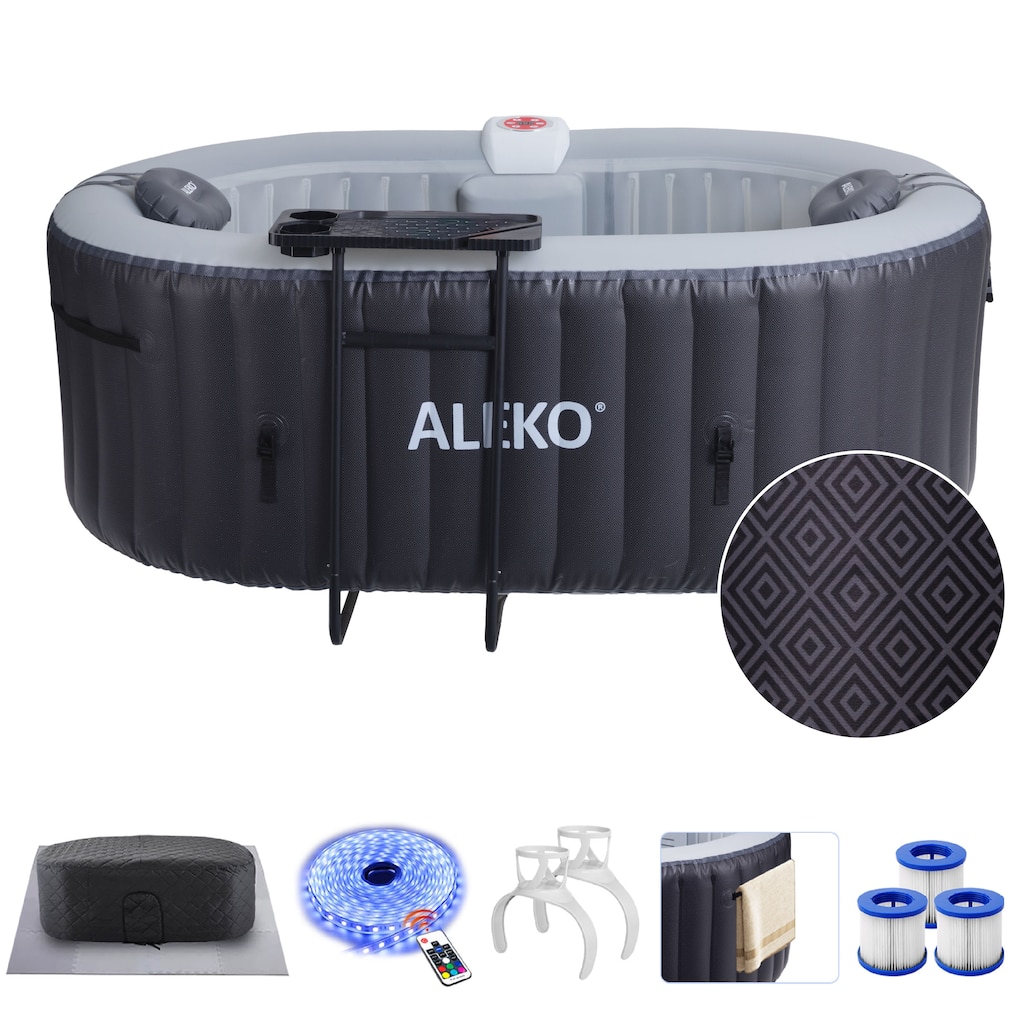 ALEKO Oval Inflatable 2 Prs Hot Tub with Energy-saving Cover & Jets Black Diamond