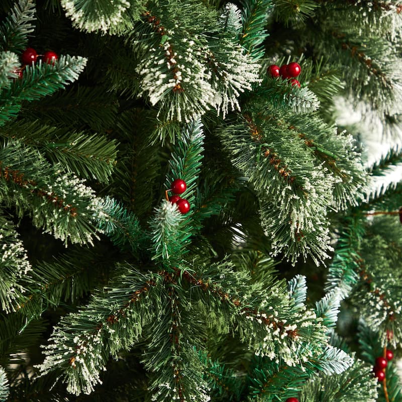 10ft Artificial Christmas Tree Prelit Swiss Pine Frosted Holiday Tree with Lights & Stand - Green - 120