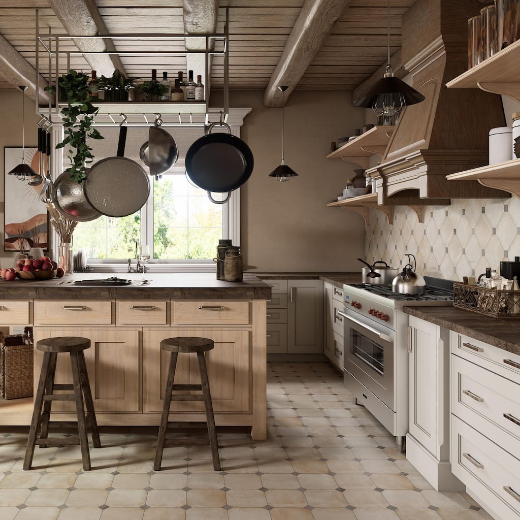 Merola Tile Laverton Octagon Arena with Taco Grafito 7-7/8" x 7-7/8" Porcelain Floor and Wall Tile