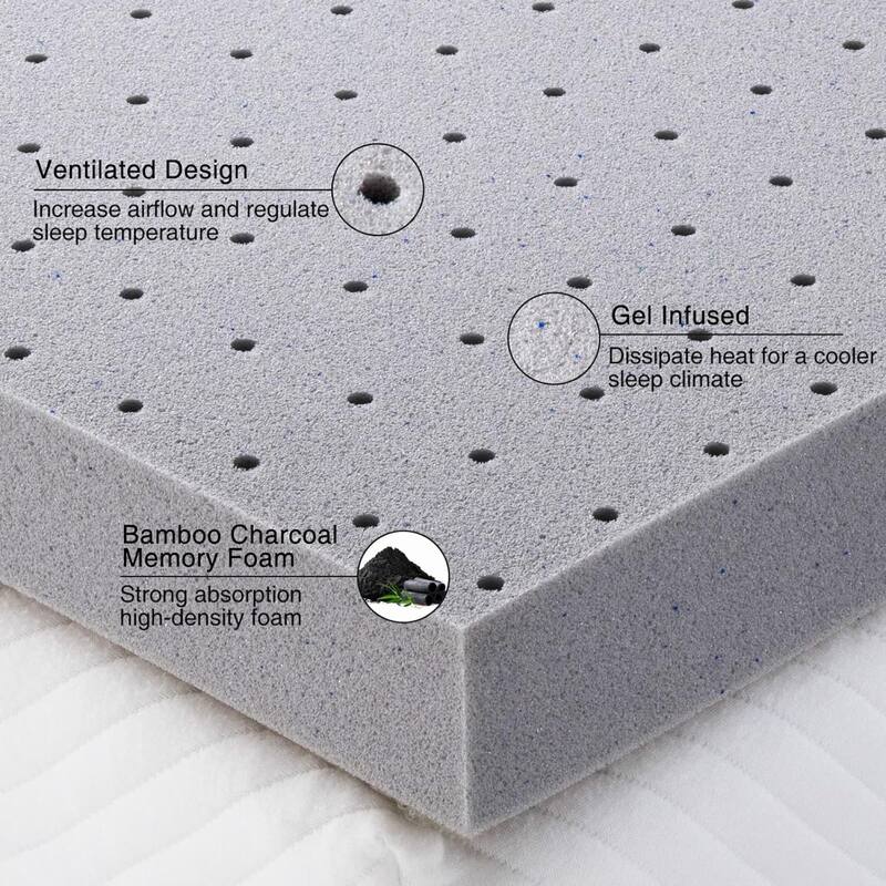 Roomfitters 3 Inch Full/King Mattress Topper, Cooling Gel Memory Foam Bed Pad for Deep Pressure Relief, Medium Soft, Grey
