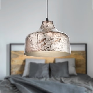 Basil River of Goods Silver Metal Bowl-Shaped Marbled Pendant Lamp - 11.1" x 11.1" x 9.25/68.25"