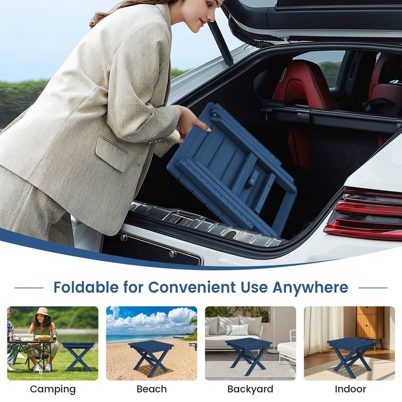 Outdoor Patio HDPE Foldable Side Table, Waterproof & Weather Resistant