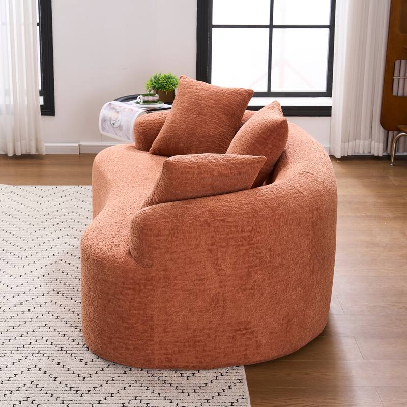 Chenille Deep Seat Loveseat Sofa, Full Compression Sponge Curved Loveseat Sofa, Cloud Floor Couch with 3 Pillows