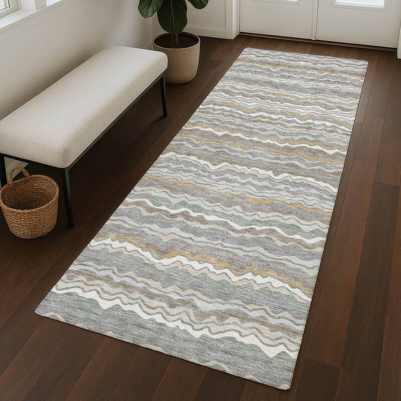 Machine Washable Indoor/ Outdoor Ziggy Stripe Chantille Rug