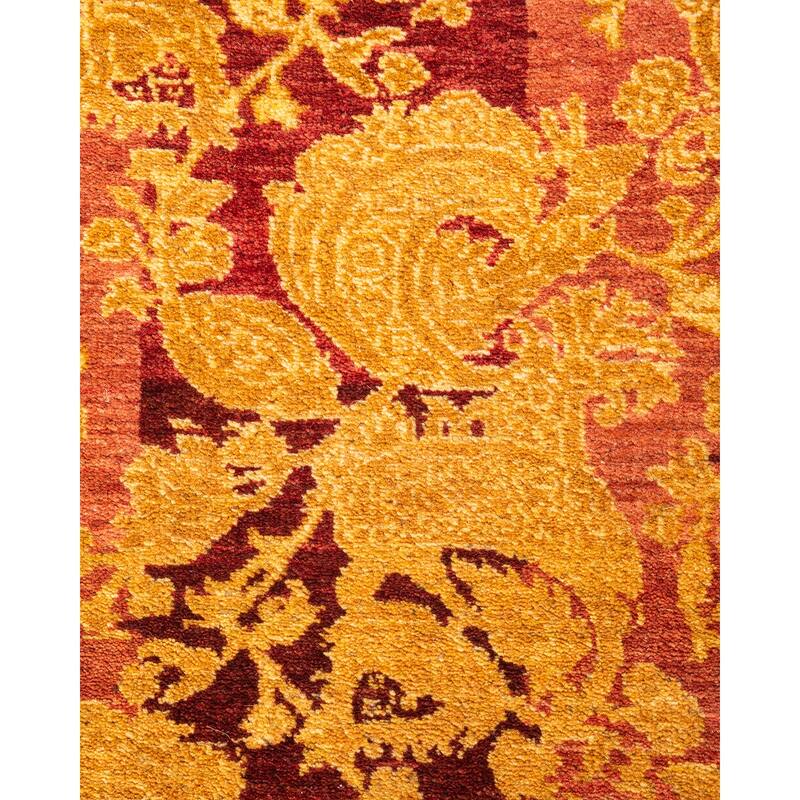 Overton Handknotted Wool Traditional Abstract Pink Runner