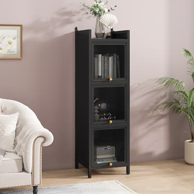Modern Glass Door Cabinet with Featuring Storage, for Entryway Living Room Bathroom Dining Room