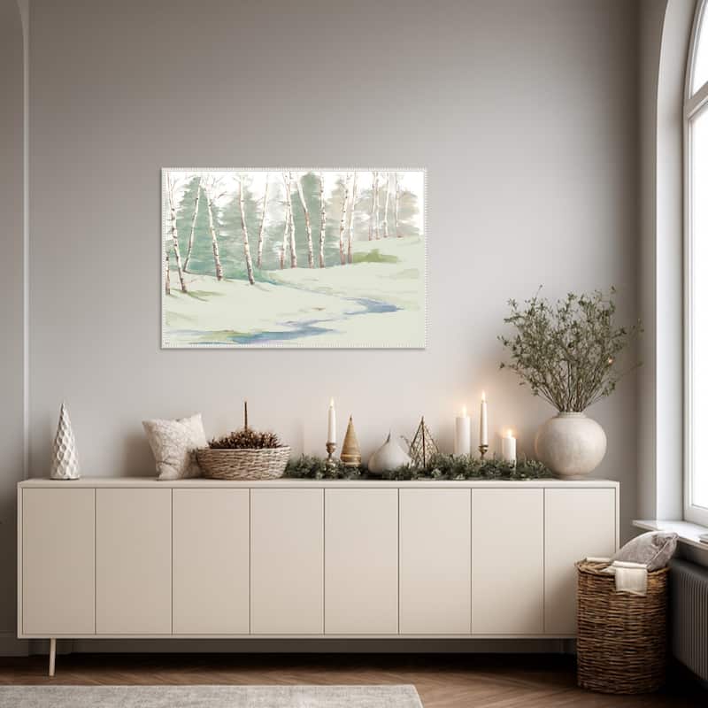 Winter Wood Landscape by Patricia Pinto Framed Canvas Wall Art Print - Sylvie Beaded White