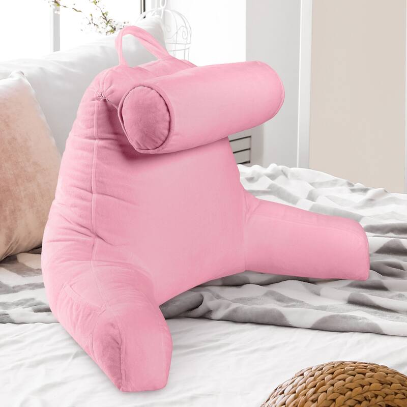 Cheer Collection TV and Reading Pillow with Detachable Bolster Pillow and Washable Cover - Pink