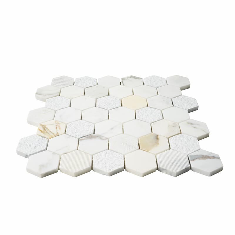 Calacatta Marble 2" x 2" Textured Honeycomb Mosaic Tile