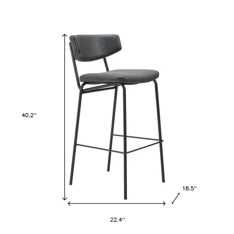 HomeRoots Set of Two 26" Black Faux Leather and Steel Low Back Counter Height Bar Chairs