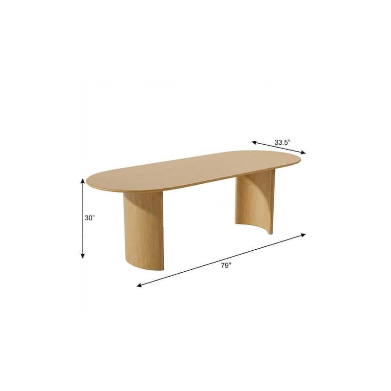 HomeRoots 79" Natural Solid Wood Double Pedestal Base Oval Dining Table - 79.00 in. x 30.00 in. x 33.50 in.