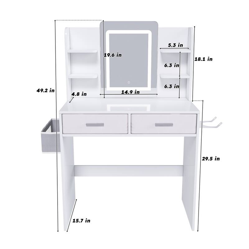 27.56" Modern Wooden Vanity Dressing Table with LED Mirror and 2 Storage Drawers