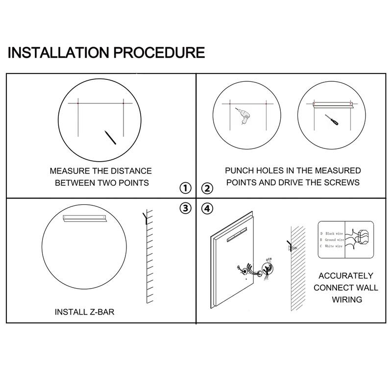 24 Inch Wall Mounted LED Round Makeup Mirror Bathroom, Bedroom - White/Silver
