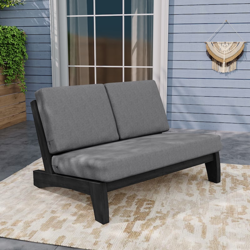 Outdoor Wood Club Chairs Set Loveseat with Cushion