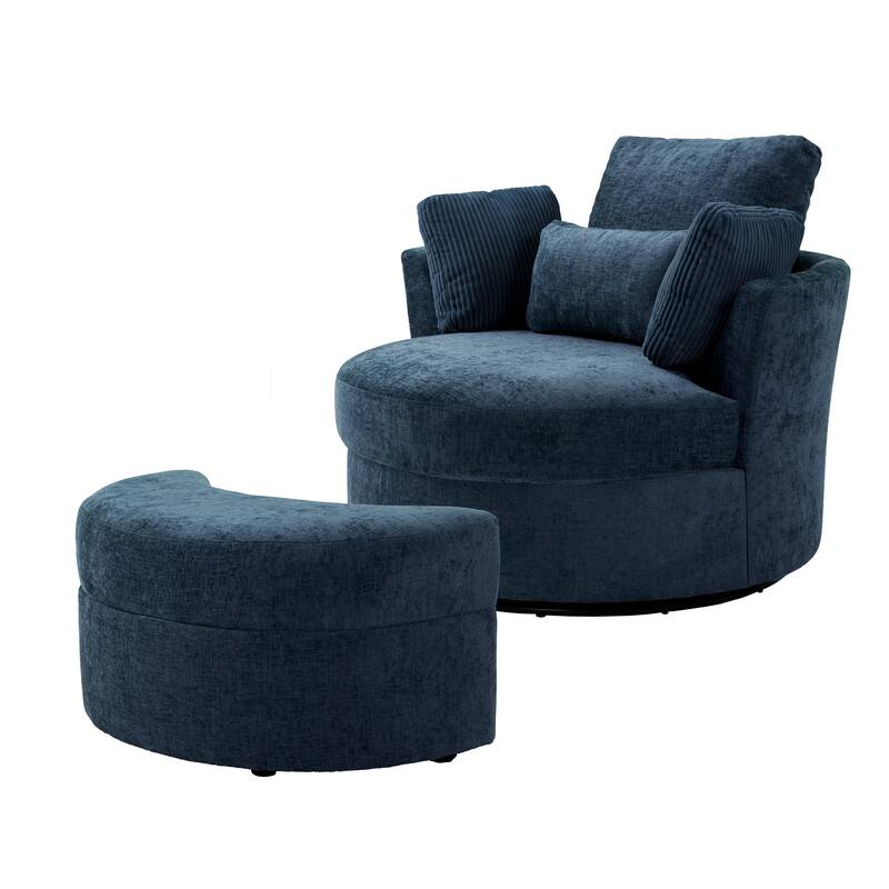 Chenille Swivel Accent Chair with Ottoman
