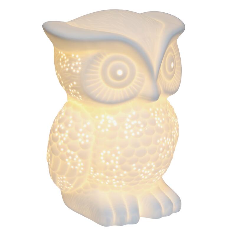 9.84" White Owl Cute Ceramic Table Lamp with Corded On/Off Switch for Cozy Lighting or Kids Room - 6.89”L x 7.48”W x 9.84”H