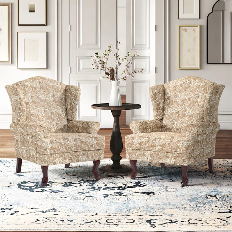 2 Set Traditional Rolled Arm Wing Back Accent Chair