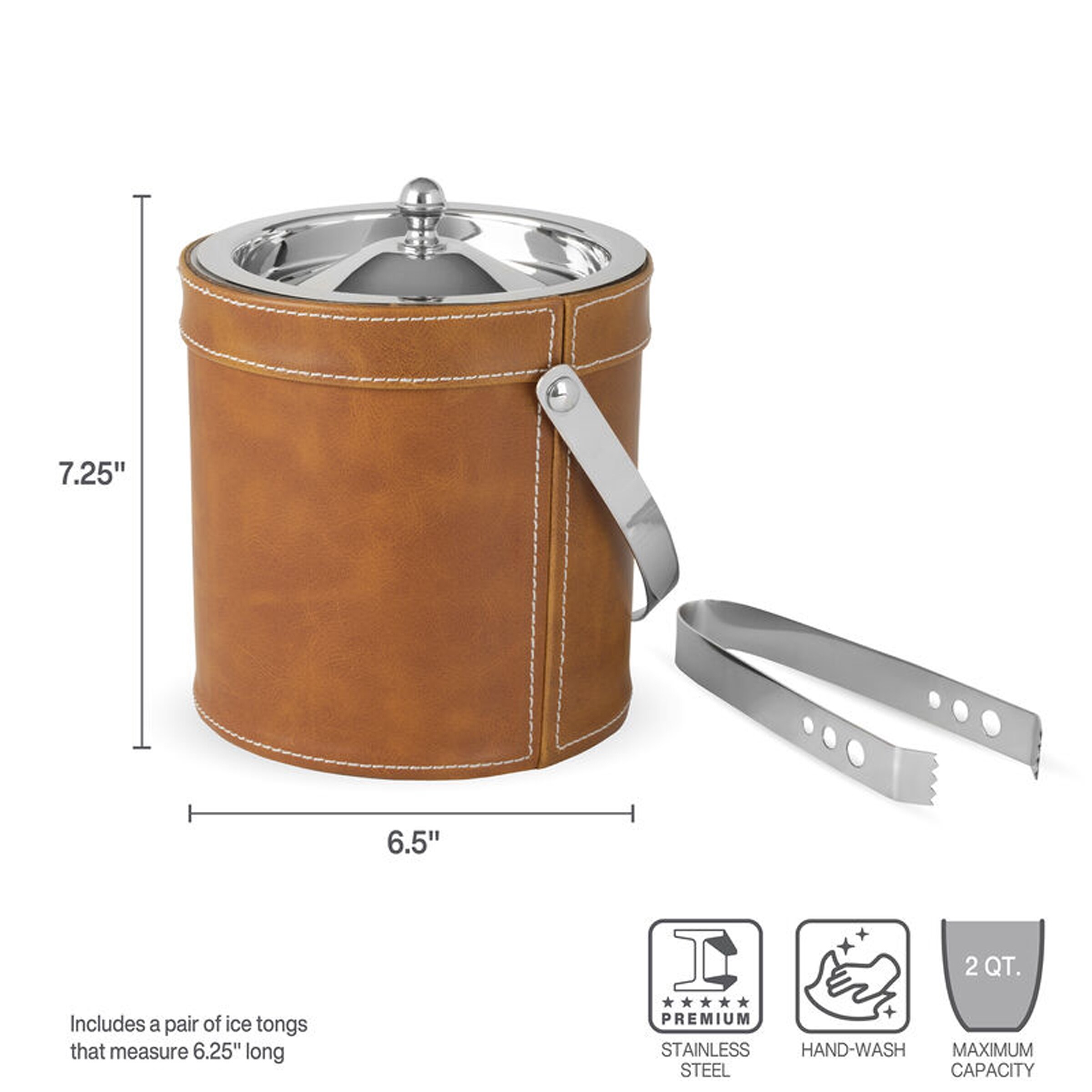Mikasa Leather Stitched Double Wall Ice Bucket with Tongs - On