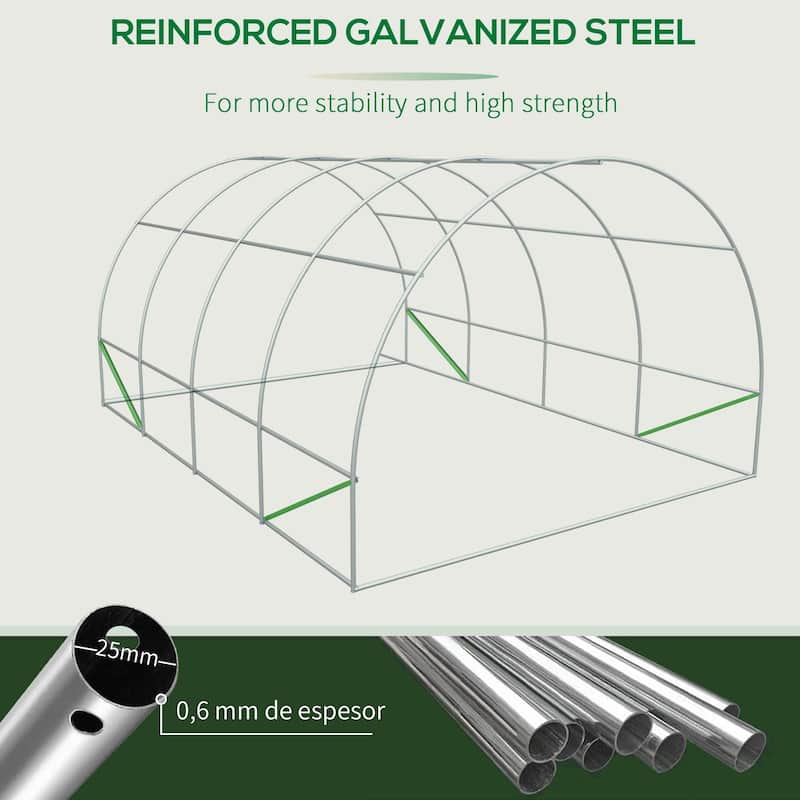 Outsunny 20' x 10' x 7' Tunnel Greenhouse Large Walk-In Warm House Deluxe High GardenHot House with 8 Roll Up Windows