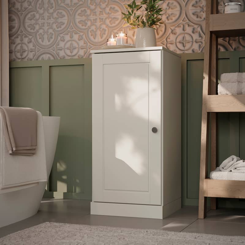 100% Solid Wood Short Freestanding Bathroom Linen Cabinet with Doors, Adjustable Shelves, Modular Storage, 16.5" W x 35.75" H - Off White